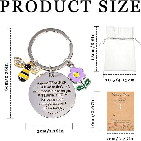 CRASHOT 6 Pcs Teacher Appreciation Keychain Gifts, Thank You For Helping Me Grow Gift, Flower Bee Charms for Preschool Kindergarten Daycare Music Dance Coach in Kuwait