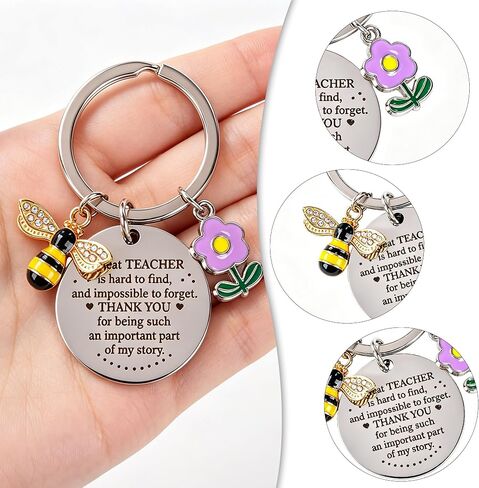 CRASHOT 6 Pcs Teacher Appreciation Keychain Gifts, Thank You For Helping Me Grow Gift, Flower Bee Charms for Preschool Kindergarten Daycare Music Dance Coach in Kuwait