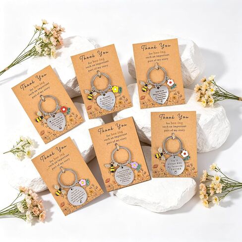 CRASHOT 6 Pcs Teacher Appreciation Keychain Gifts, Thank You For Helping Me Grow Gift, Flower Bee Charms for Preschool Kindergarten Daycare Music Dance Coach in Kuwait