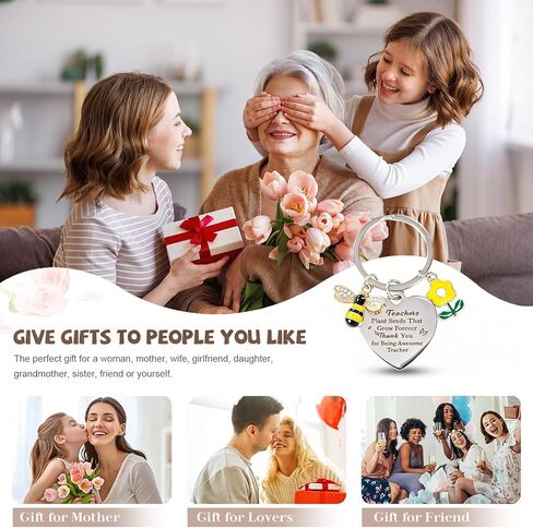CRASHOT 6 Pcs Teacher Appreciation Keychain Gifts, Thank You For Helping Me Grow Gift, Flower Bee Charms for Preschool Kindergarten Daycare Music Dance Coach in Kuwait