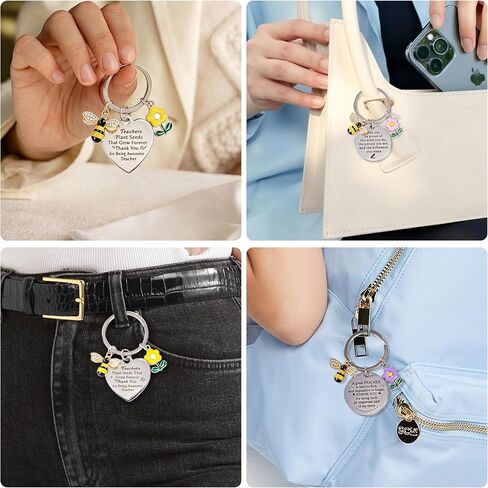 CRASHOT 6 Pcs Teacher Appreciation Keychain Gifts, Thank You For Helping Me Grow Gift, Flower Bee Charms for Preschool Kindergarten Daycare Music Dance Coach in Kuwait