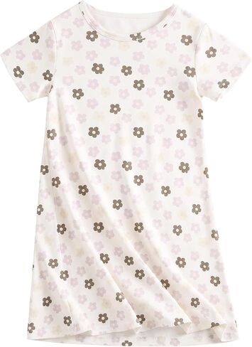 PATPAT Girl's Nightgowns Cute Summer Sleep Shirts Short Sleeve Sleepwear Soft Princess Nightdress for 6-12 Years Kids in Kuwait