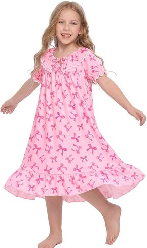 Beinou Girls Princess Nightgown Victorian Vintage Sleepwear Lace Puff Sleeve Soft Rib-Knit Sleep Dress for Bedtime & Lounging in Saudi Arabia