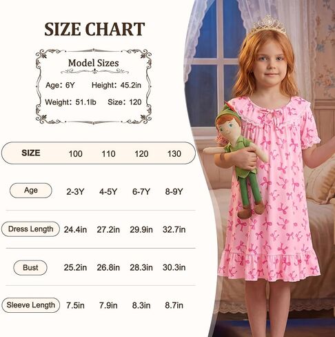 Beinou Girls Princess Nightgown Victorian Vintage Sleepwear Lace Puff Sleeve Soft Rib-Knit Sleep Dress for Bedtime & Lounging in Saudi Arabia