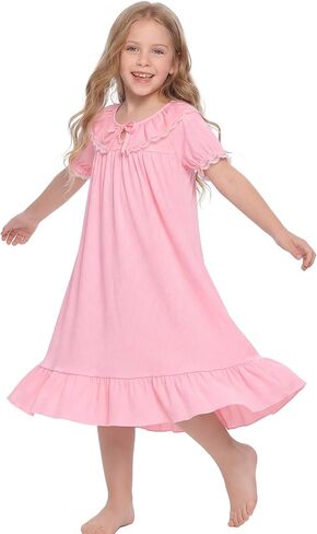 Beinou Girls Princess Nightgown Victorian Vintage Sleepwear Lace Puff Sleeve Soft Rib-Knit Sleep Dress for Bedtime & Lounging in Saudi Arabia
