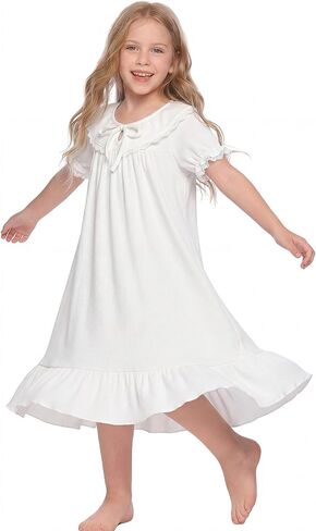 Beinou Girls Princess Nightgown Victorian Vintage Sleepwear Lace Puff Sleeve Soft Rib-Knit Sleep Dress for Bedtime & Lounging in Saudi Arabia