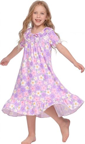 Beinou Girls Princess Nightgown Victorian Vintage Sleepwear Lace Puff Sleeve Soft Rib-Knit Sleep Dress for Bedtime & Lounging in Saudi Arabia