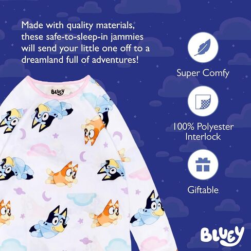 مجموعة من 3 قمصان نوم مريحة للفتيات من Bluey، وثوب خيالي، وبيجامات ناعمة ولطيفة للأطفال in Kuwait