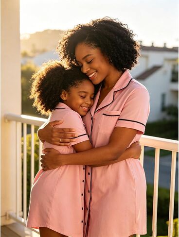 Mommy and Me Pajamas-Button Down Sleep Shirt Dresses Short Sleeve Nightgowns for Women Girls Sleepwear|Pajamas in Kuwait