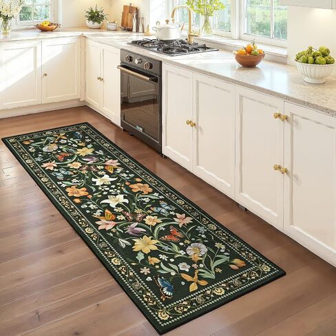 2x6 Kitchen Runner Rugs Non Slip Washable, Beige Floral Runner Rug for Hallway Bedroom Bathroom, Pet & Kids Friendly, Soft Low Pile Stain Resistant Foldable Floor Carpet in Saudi Arabia