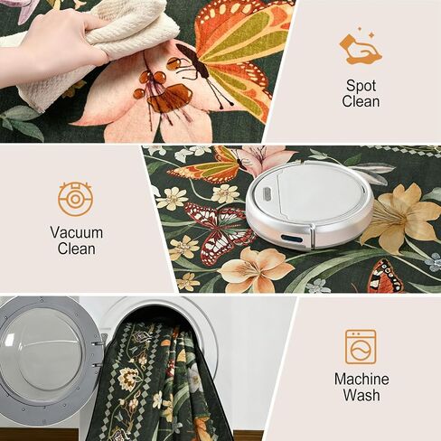 2x6 Kitchen Runner Rugs Non Slip Washable, Beige Floral Runner Rug for Hallway Bedroom Bathroom, Pet & Kids Friendly, Soft Low Pile Stain Resistant Foldable Floor Carpet in Saudi Arabia
