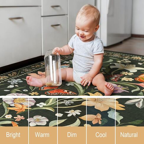 2x6 Kitchen Runner Rugs Non Slip Washable, Beige Floral Runner Rug for Hallway Bedroom Bathroom, Pet & Kids Friendly, Soft Low Pile Stain Resistant Foldable Floor Carpet in Saudi Arabia