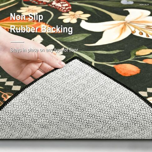 2x6 Kitchen Runner Rugs Non Slip Washable, Beige Floral Runner Rug for Hallway Bedroom Bathroom, Pet & Kids Friendly, Soft Low Pile Stain Resistant Foldable Floor Carpet in Saudi Arabia