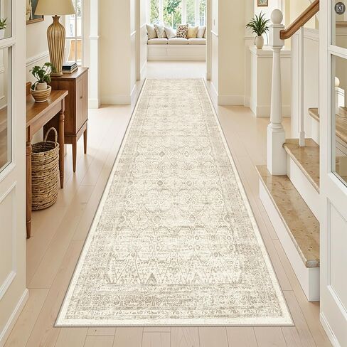 3x6 Runner Rug Washable Entryway: Non Slip Soft Kitchen Area Rug, Low Pile Vintage Farmhouse Floor Door Mat for Bathroom, Neutral Indoor Carpet for Hallway Bedroom (Beige/Ivory 3'x6') in Saudi Arabia