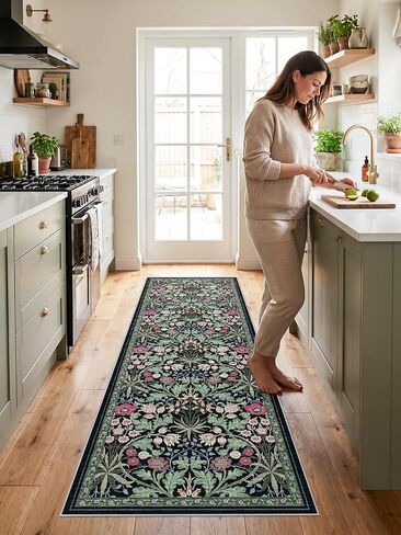 3x6 Washable Non-Slip Entryway Rug: Floral Indoor Runner Rugs Floor Carpet for Hallways Kitchen Bedroom Laundry Bathroom Beside Bed - Stain & Fade Resistant, Boho Botanical Design 3x6 Beige in Saudi Arabia