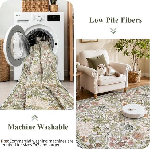 3x6 Washable Non-Slip Entryway Rug: Floral Indoor Runner Rugs Floor Carpet for Hallways Kitchen Bedroom Laundry Bathroom Beside Bed - Stain & Fade Resistant, Boho Botanical Design 3x6 Beige in Saudi Arabia