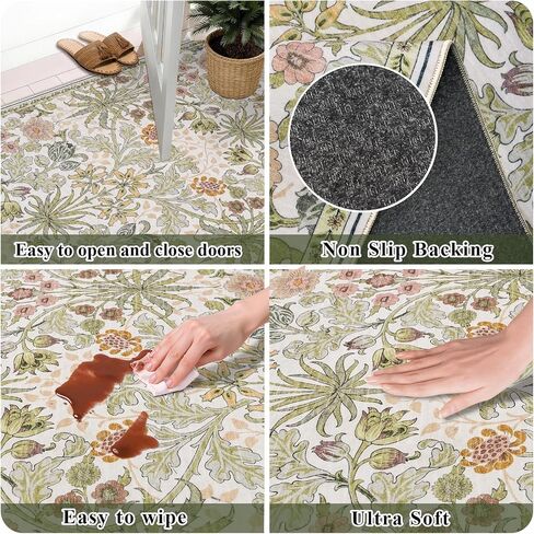 3x6 Washable Non-Slip Entryway Rug: Floral Indoor Runner Rugs Floor Carpet for Hallways Kitchen Bedroom Laundry Bathroom Beside Bed - Stain & Fade Resistant, Boho Botanical Design 3x6 Beige in Saudi Arabia