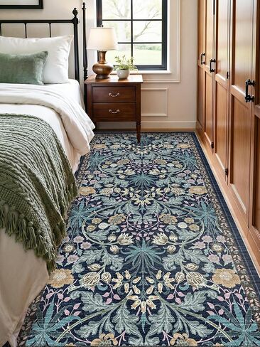 3x6 Washable Non-Slip Entryway Rug: Floral Indoor Runner Rugs Floor Carpet for Hallways Kitchen Bedroom Laundry Bathroom Beside Bed - Stain & Fade Resistant, Boho Botanical Design 3x6 Beige in Saudi Arabia