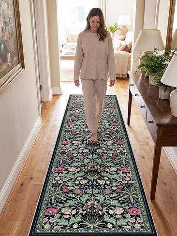 3x6 Washable Non-Slip Entryway Rug: Floral Indoor Runner Rugs Floor Carpet for Hallways Kitchen Bedroom Laundry Bathroom Beside Bed - Stain & Fade Resistant, Boho Botanical Design 3x6 Beige in Saudi Arabia