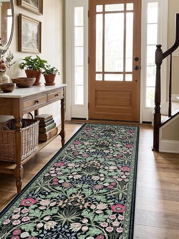 3x6 Washable Non-Slip Entryway Rug: Floral Indoor Runner Rugs Floor Carpet for Hallways Kitchen Bedroom Laundry Bathroom Beside Bed - Stain & Fade Resistant, Boho Botanical Design 3x6 Beige in Saudi Arabia