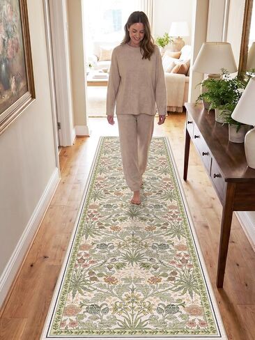 3x6 Washable Non-Slip Entryway Rug: Floral Indoor Runner Rugs Floor Carpet for Hallways Kitchen Bedroom Laundry Bathroom Beside Bed - Stain & Fade Resistant, Boho Botanical Design 3x6 Beige in Saudi Arabia
