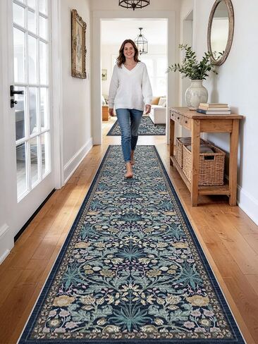 3x6 Washable Non-Slip Entryway Rug: Floral Indoor Runner Rugs Floor Carpet for Hallways Kitchen Bedroom Laundry Bathroom Beside Bed - Stain & Fade Resistant, Boho Botanical Design 3x6 Beige in Saudi Arabia