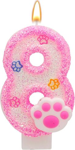 Pink Number 3 Birthday Candle with Paw Print Design, Cat and Dog Theme Cake Topper for Party Decorations for Pet Party Decor Anniversary Celebrations Supplies (Pink, Number 3) in Saudi Arabia