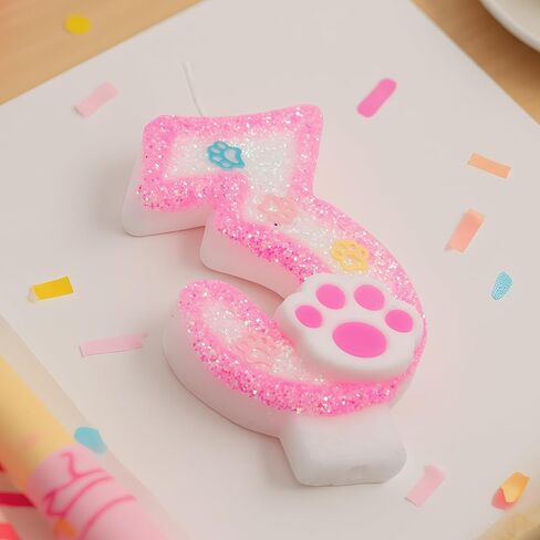 Pink Number 3 Birthday Candle with Paw Print Design, Cat and Dog Theme Cake Topper for Party Decorations for Pet Party Decor Anniversary Celebrations Supplies (Pink, Number 3) in Saudi Arabia