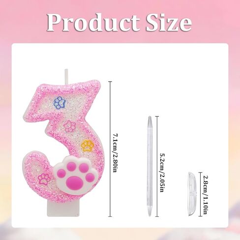 Pink Number 3 Birthday Candle with Paw Print Design, Cat and Dog Theme Cake Topper for Party Decorations for Pet Party Decor Anniversary Celebrations Supplies (Pink, Number 3) in Saudi Arabia