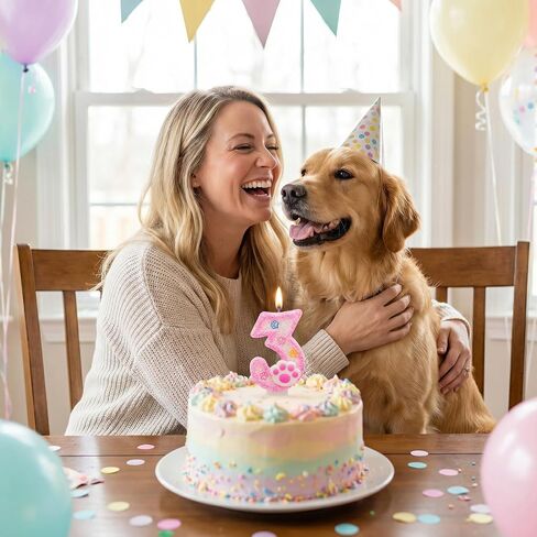 Pink Number 3 Birthday Candle with Paw Print Design, Cat and Dog Theme Cake Topper for Party Decorations for Pet Party Decor Anniversary Celebrations Supplies (Pink, Number 3) in Saudi Arabia