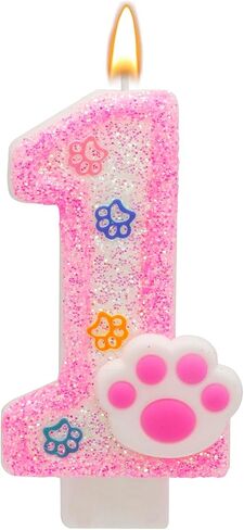 Pink Number 3 Birthday Candle with Paw Print Design, Cat and Dog Theme Cake Topper for Party Decorations for Pet Party Decor Anniversary Celebrations Supplies (Pink, Number 3) in Saudi Arabia