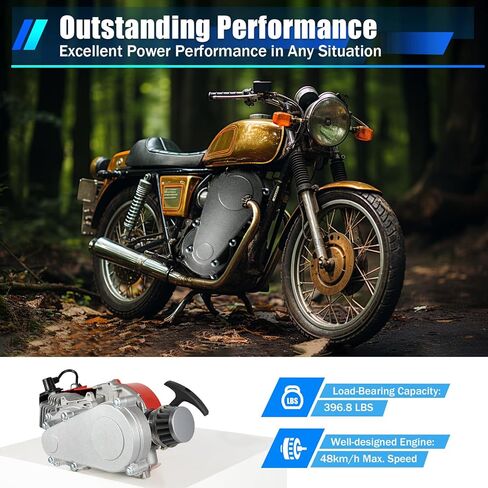 49CC 2-Stroke Engine Motor, Pull Start Single Cylinder Air Cooled Replacement Motor Engine Kit for Gas Scooters, Pocket Bikes, and Mini Choppers Configured USA Stock in Kuwait