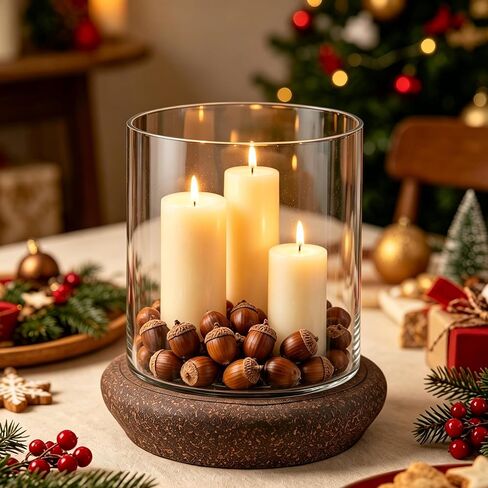 11" Versatile Glass Hurricane Candle Holders for Pillars and Plants with Metal Base in Rustic Brown, Clear Glass Vases, Glass Candlestick Holder, Rustic Farmhouse Decor (Brown, 11") in Saudi Arabia