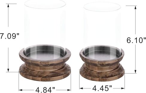 Set of 2 Glass Hurricane Candle Holders for Pillars with Florence Style Solid Wooden Base Crafted from Pine in Vintage Natural, Farmhouse Candlestick Holder, Centerpiece for Home, Table, Mantel in Saudi Arabia