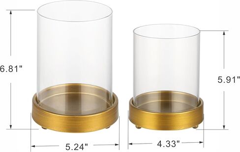 Set of 2 Glass Hurricane Candle Holders for Pillars with Minimalism Metal Base in Antique Brass, Glass Candle Holder, Centerpiece, for Weddings, Dinner Parties, Dining Tables, Console Tables, Mantels in Saudi Arabia