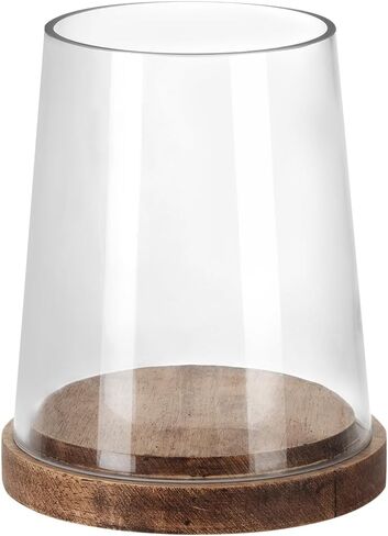 6" Wide Glass Hurricane Candle Holders with Handmade Sturdy Glass Sleeves and Vintage Natural Wood Base for Pillar Candle & Plants, Industrial, Farmhouse, Display Cloche Bell Jars, Table Centerpiece in Saudi Arabia