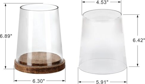 6" Wide Glass Hurricane Candle Holders with Handmade Sturdy Glass Sleeves and Vintage Natural Wood Base for Pillar Candle & Plants, Industrial, Farmhouse, Display Cloche Bell Jars, Table Centerpiece in Saudi Arabia