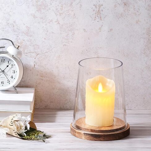 6" Wide Glass Hurricane Candle Holders with Handmade Sturdy Glass Sleeves and Vintage Natural Wood Base for Pillar Candle & Plants, Industrial, Farmhouse, Display Cloche Bell Jars, Table Centerpiece in Saudi Arabia