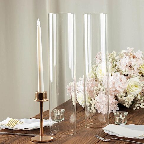 2 Pcs Clear 18 inches Open End Cylinder Glass Hurricane Candle Shade Tubes | 18" Chimney Cylindrical Candle Holder Sleeves for Wedding Party Events Reception Centerpiece Home Decorations Supplies in Saudi Arabia