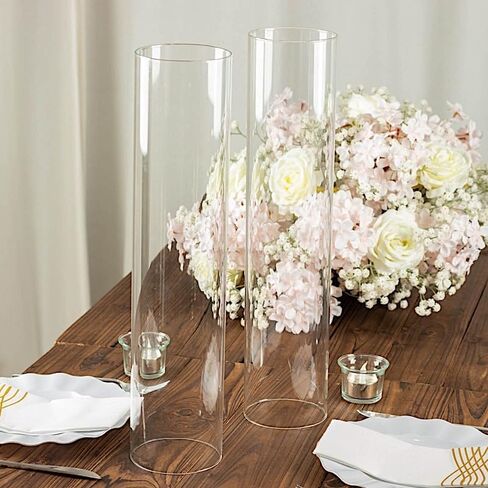 2 Pcs Clear 18 inches Open End Cylinder Glass Hurricane Candle Shade Tubes | 18" Chimney Cylindrical Candle Holder Sleeves for Wedding Party Events Reception Centerpiece Home Decorations Supplies in Saudi Arabia