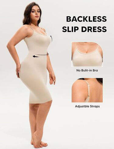 Backless Shapewear Slip Dress for Women Under Dress Tummy Control Body Shaper Adjustble Straps Bodycon Dresses in Saudi Arabia