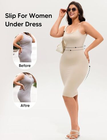 Backless Shapewear Slip Dress for Women Under Dress Tummy Control Body Shaper Adjustble Straps Bodycon Dresses in Saudi Arabia