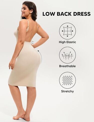 Backless Shapewear Slip Dress for Women Under Dress Tummy Control Body Shaper Adjustble Straps Bodycon Dresses in Saudi Arabia
