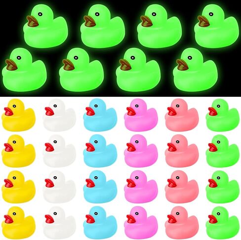 Glow in The Dark Rubber Ducks 2.2'' Luminous Mini Rubber Duck Fluorescent Tiny Ducks Light up Floating Squeaky Bathtub Toys for Baby Showers Summer Beach Pool Party Games(24 Pcs, Colorful) in Saudi Arabia