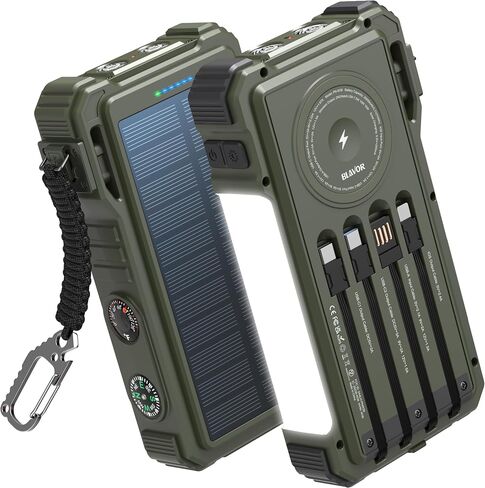 BLAVOR Solar Charger Power Bank 20000mAh Built in 4 Cables, 20W Fast Charging External Battery Pack with USB C, Camping Light, Flashlight, Carabiner for Cell Phones, Portable Charger for Apple Watch in Saudi Arabia