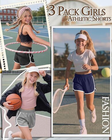 3 Pack Girls Athletic Shorts Kids High Waisted Running Shorts with Pockets Active Workout Dolphin Shorts Size 5-14 in Kuwait