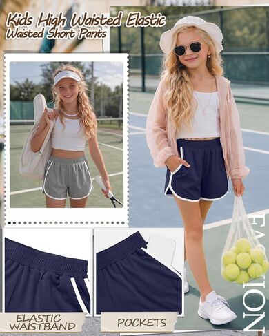 3 Pack Girls Athletic Shorts Kids High Waisted Running Shorts with Pockets Active Workout Dolphin Shorts Size 5-14 in Kuwait