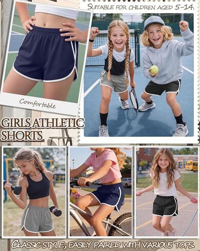 3 Pack Girls Athletic Shorts Kids High Waisted Running Shorts with Pockets Active Workout Dolphin Shorts Size 5-14 in Kuwait