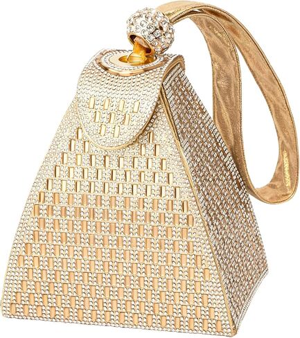 Womens Rhinestone Clutch Evening Bags - Gold Sparkly Glitter Silver Handbags Pyramid Shape Luxury Purse in Kuwait