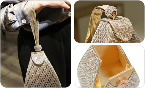 Womens Rhinestone Clutch Evening Bags - Gold Sparkly Glitter Silver Handbags Pyramid Shape Luxury Purse in Kuwait